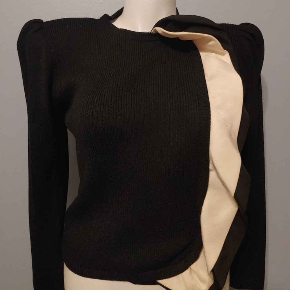 St John Couture Knit Top with Satin Ribbon Trim